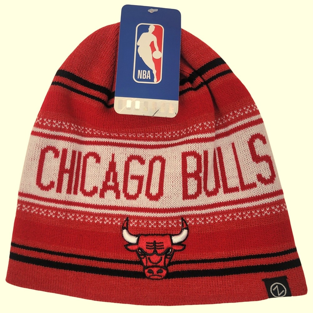 Chicago Bulls NBA Knit Beanie‎ Hat Red Black White Embroidered Logo NWT